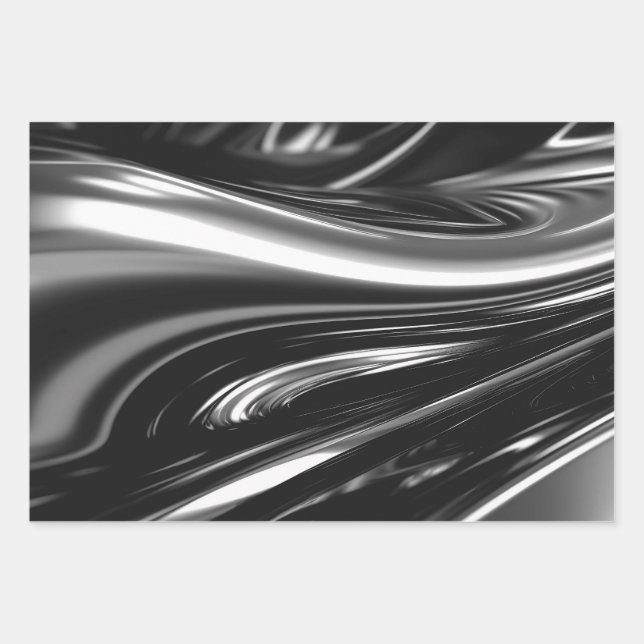 Flowing Silver Metal  Wrapping Paper Sheet (Front)