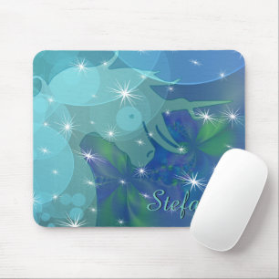 Flowing Unicorn Silhouette (blue/green w/stars) Mouse Pad