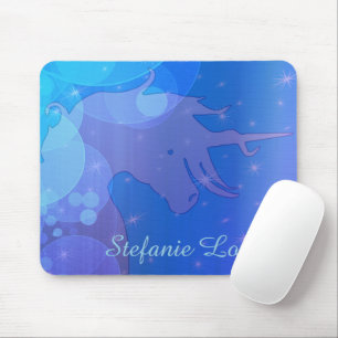 Flowing Unicorn Silhouette (blue stars) Mouse Pad