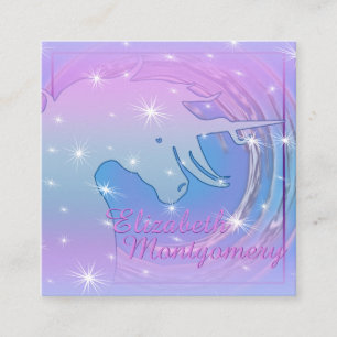 Flowing Unicorn Silhouette (blue swirly moon) Square Business Card
