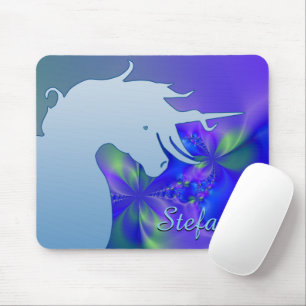 Flowing Unicorn Silhouette (blue with psychedlic) Mouse Pad