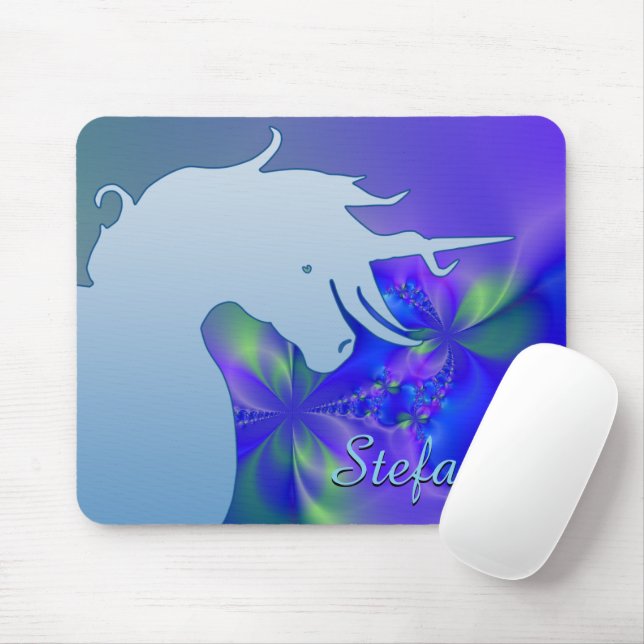 Flowing Unicorn Silhouette (blue with psychedlic) Mouse Pad (With Mouse)