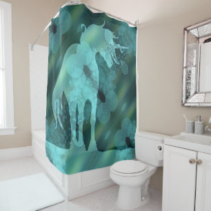 Flowing Unicorn Silhouette D (teal w/teal bubbles)