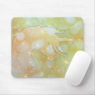 Flowing Unicorn Silhouette (misty yellow stars) Mouse Pad