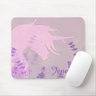 Flowing Unicorn Silhouette (purple flowers) Mouse Pad