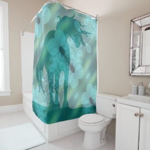 Flowing Unicorn Silhouette (teal w/teal bubbles)