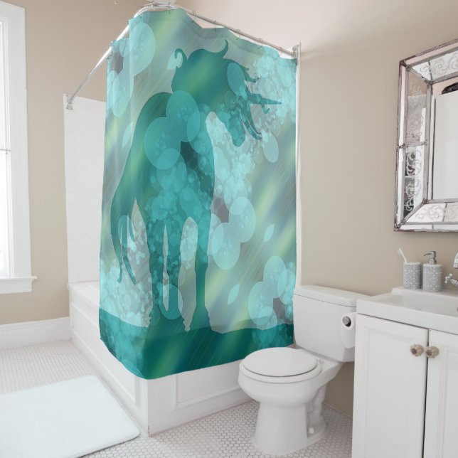 Flowing Unicorn Silhouette (teal w/teal bubbles) (In Situ)