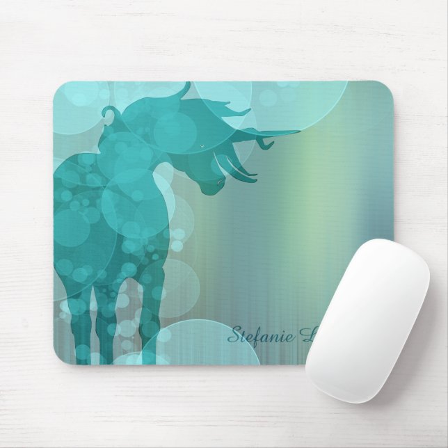 Flowing Unicorn Silhouette (teal w/teal bubbles) Mouse Pad (With Mouse)