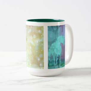 Flowing Unicorn Silhouette (yellow/teal/purple) Two-Tone Coffee Mug