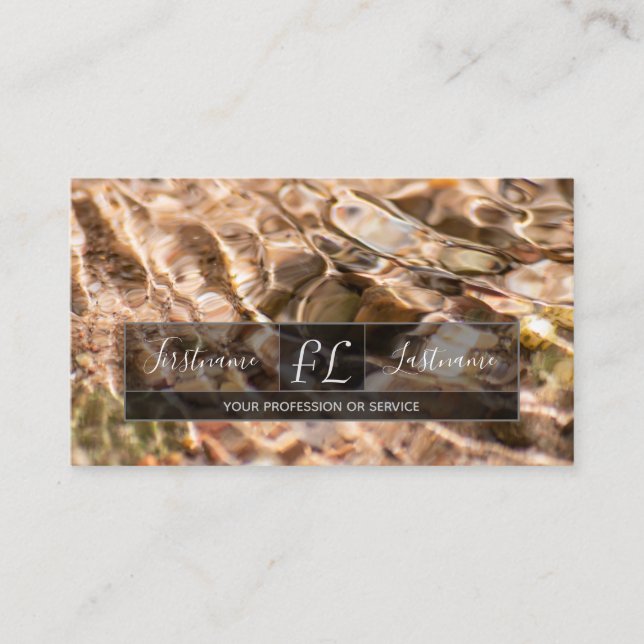 Flowing water creek mental health coach monogram business card (Front)