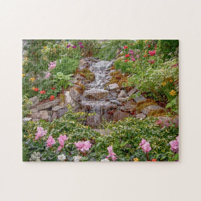 Flowing Waterfall with spring flowers Jigsaw Puzzle (Horizontal)