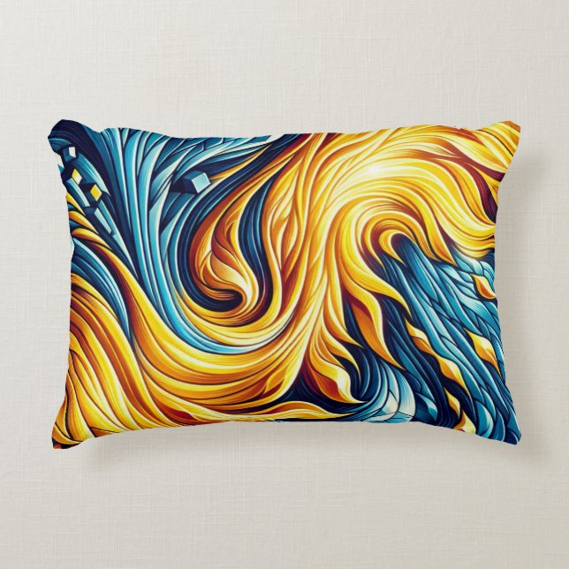 Flowing Yellow Fire Ice Geometric Pattern Accent Pillow (Front)