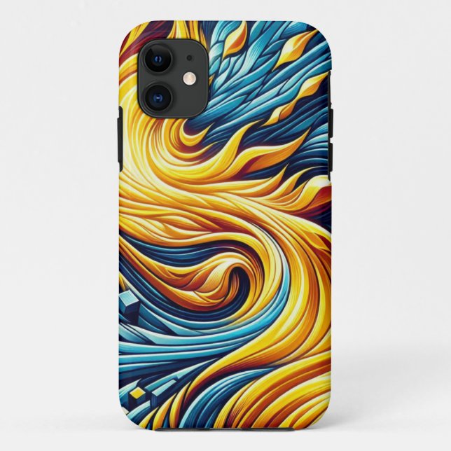 Flowing Yellow Fire Ice Geometric Pattern Case-Mate iPhone Case (Back)