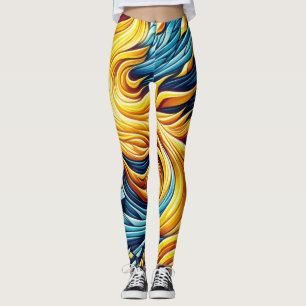 Flowing Yellow Fire Ice Geometric Pattern Leggings