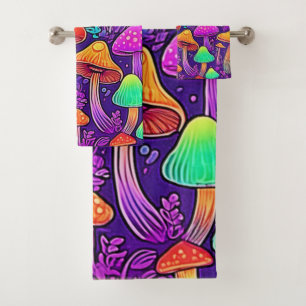 Flowy Neon Mushrooms Dance Bath Towel Set
