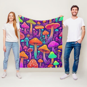 Flowy Neon Mushrooms Dance Fleece Blanket