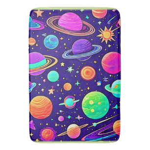 Flowy Neons: Planets & Stars Bath Mat