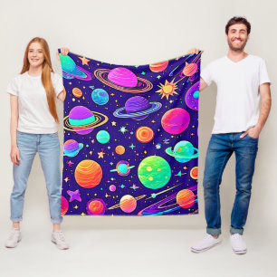 Flowy Neons: Planets & Stars Fleece Blanket