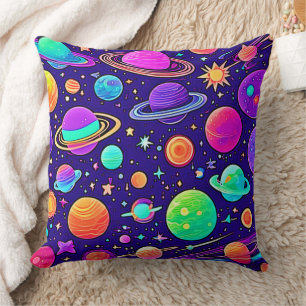 Flowy Neons: Planets & Stars Throw Pillow