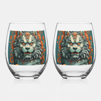 Flu Lion of Wisdom    Stemless Wine Glass