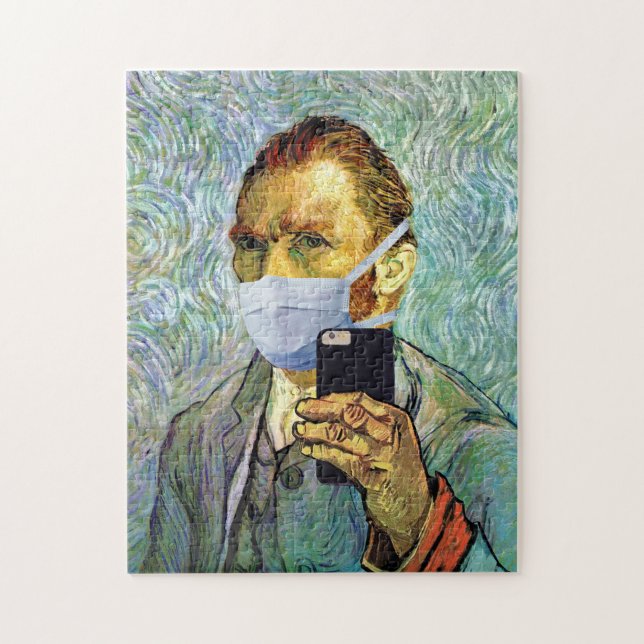 Flu Season Van Gogh Self Portrait With Mask Selfie Jigsaw Puzzle (Vertical)