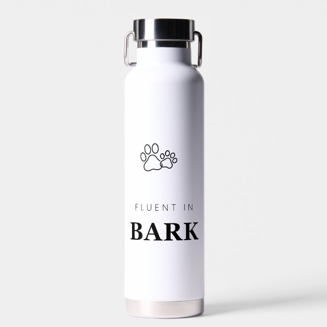 Fluent in Bark Funny Dog Lover Paw Print Water Bottle (Front)
