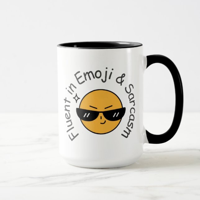 “Fluent in Emoji and Sarcasm” Funny Coffee Mug (Right)