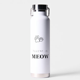 Fluent in Meow Funny Cat Lover Paw Print Water Bottle