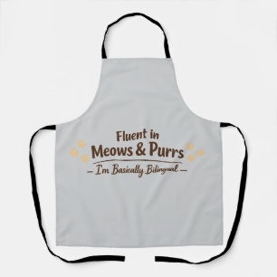 Fluent in Meows & Purrs Funny Cat Lover Gift Apron