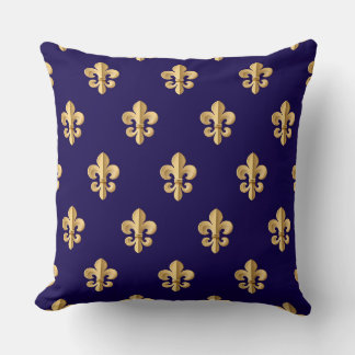 Fluer De Lis Blue and Gold Throw Pillow