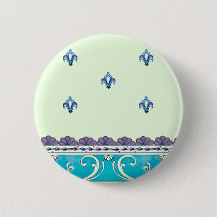 Fluer De Lis Blue Swirl Design 2 Inch Round Button