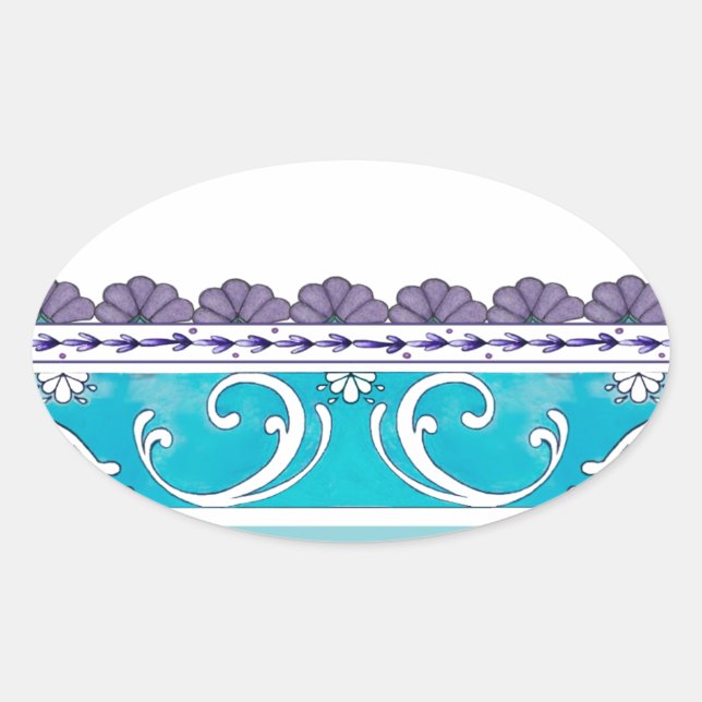 Fluer De Lis Blue Swirl Design Oval Sticker (Front)
