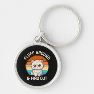 Fluff Around and Find Out Funny Retro Cat Keychain