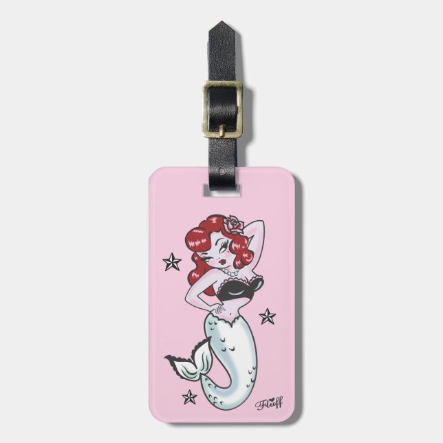 Fluff Mermaid Luggage Tag in Pink (Front Vertical)