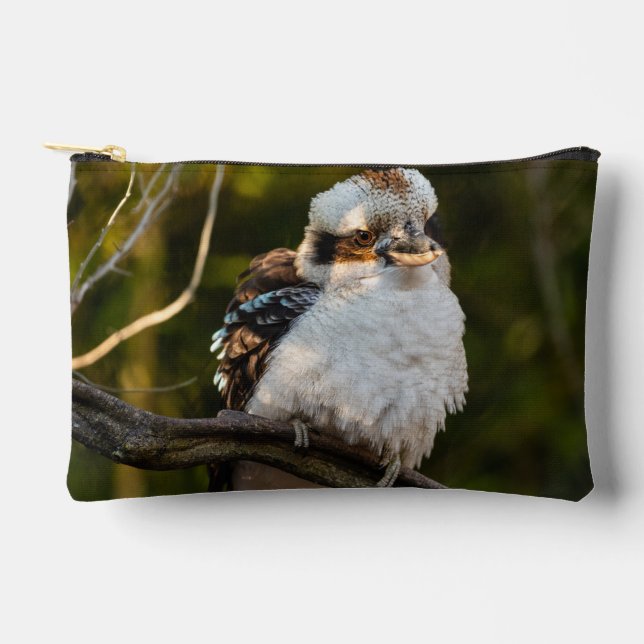 Fluffed up laughing kookaburra accessory pouch (Front)