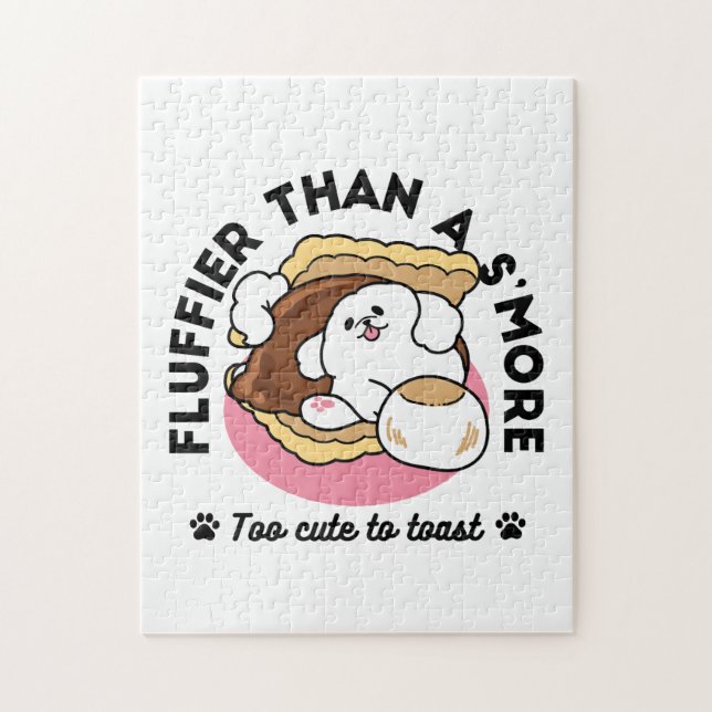 Fluffier Than a S’more – Cute Dog and Dessert Pun  Jigsaw Puzzle (Vertical)