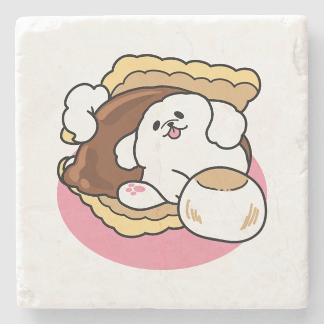 Fluffier Than a S’more – Cute Dog and Dessert Pun  Stone Coaster (Front)