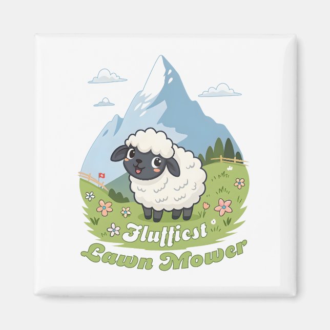 Fluffiest Lawn Mower – Adorable Blacknose Sheep Magnet (Front)
