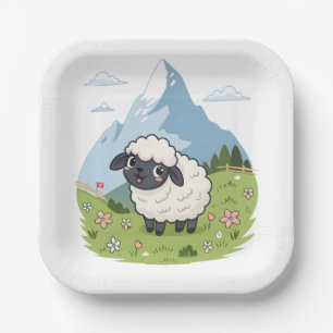 Fluffiest Lawn Mower – Adorable Blacknose Sheep Paper Plate