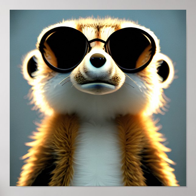 Fluffy 3d meerkat wearing sunglasses poster (Front)