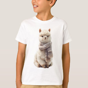 Fluffy Alpaca in Cozy Scarf Kids T-Shirt