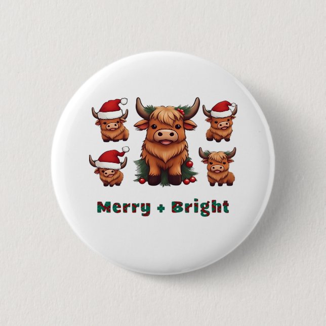 Fluffy Baby Highland Cow Drink Coffee Oversized T- 2 Inch Round Button (Front)