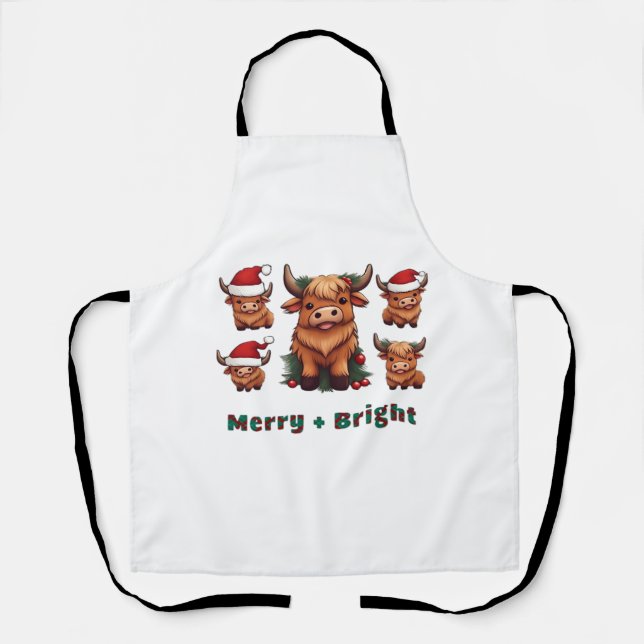 Fluffy Baby Highland Cow Drink Coffee Oversized T- Apron (Front)