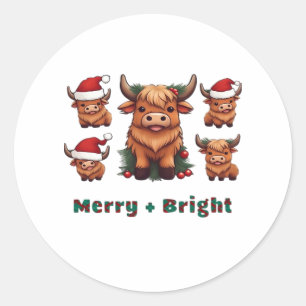 Fluffy Baby Highland Cow Drink Coffee Oversized T- Classic Round Sticker