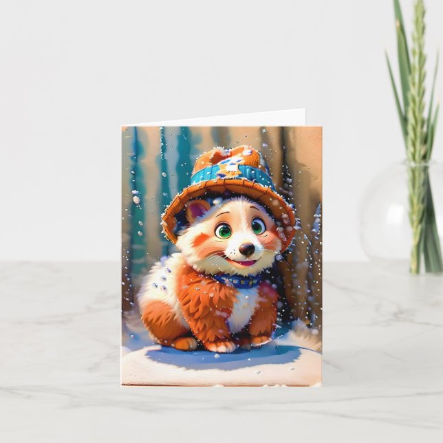 Fluffy Bear in Winter Hat Christmas Design OWN ART Card (Front)