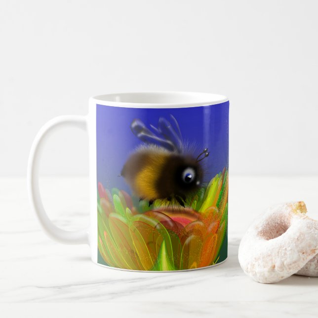 Fluffy bee Invitation Coffee Mug (With Donut)