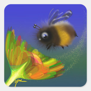 Fluffy Bee Square Sticker