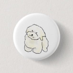 Fluffy Bichon Frise Puppy Gift 1 Inch Round Button