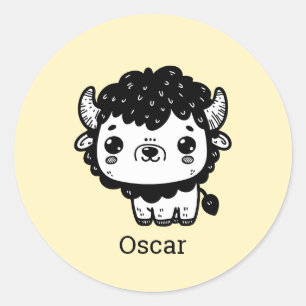Fluffy Bison Baby - Kawaii Farm Animal Art Classic Round Sticker