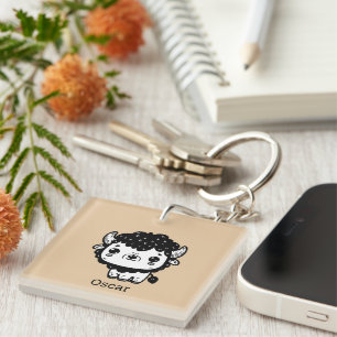 Fluffy Bison Baby - Kawaii Farm Animal Art Keychain